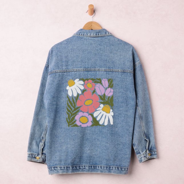 Boho Wavy Blume Design Jeansjacke (Hangar)