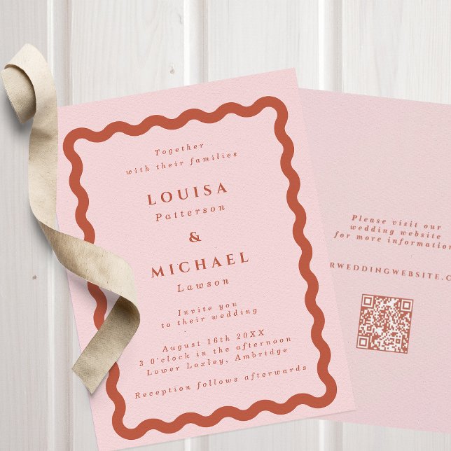 Boho Wavy Blush & Terracotta QR Code Wedding Einladung (Von Creator hochgeladen)