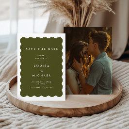 Boho Wavy Border Green Photo Wedding Save The Date