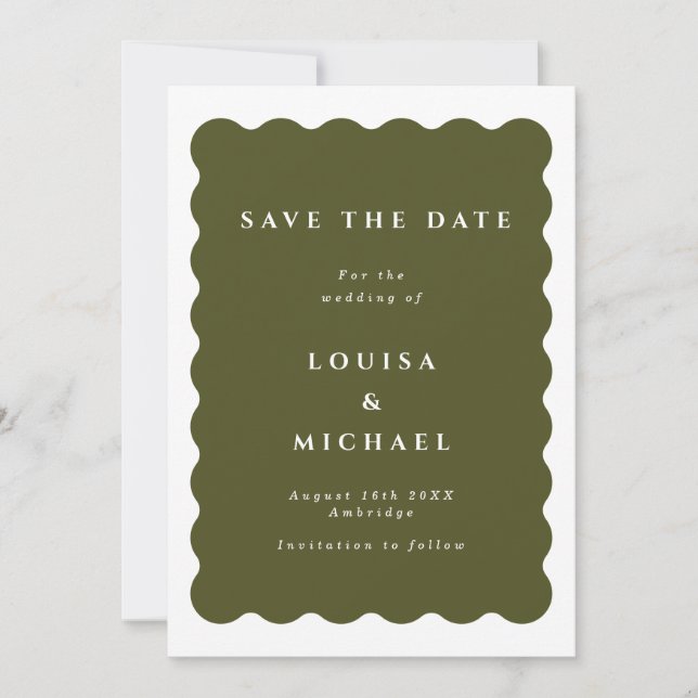 Boho Wavy Border Green Wedding rettet das Datum Save The Date (Vorderseite)