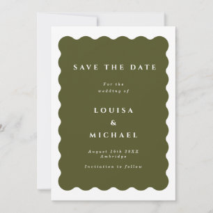 Boho Wavy Border Green Wedding rettet das Datum Save The Date