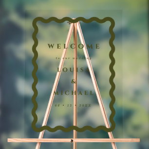 Boho Wavy Frame Green Wedding Willkommen Acrylschild