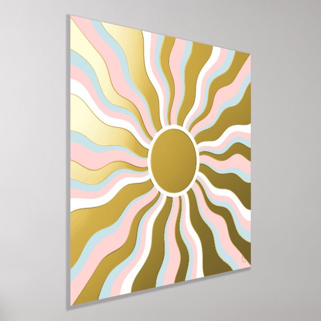 Boho Wavy Sun Rays Retro Design Foliendrucke (Ablage )