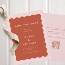 Boho Wavy Terracotta & Blush QR Code Wedding