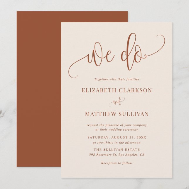 Boho We Do Modern Calligraphy Terracotta Wedding Einladung (Vorne/Hinten)