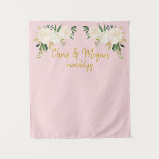 Boho Wedding Backdrop Pink Gold Foto Stand Prop Wandteppich (Vorderseite)