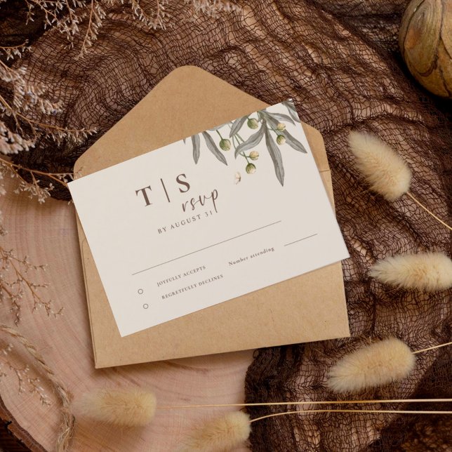 Boho Wedding Beige Botanical RSVP Karte (Von Creator hochgeladen)