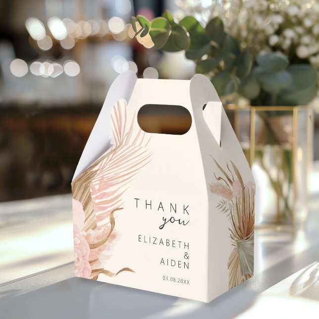 Boho Wedding Box Geschenkschachtel (Boho Wedding "Thank you!" Favor Box. Beige, Brown, soft tones, with your names & date.)