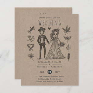Boho Wedding Cartoon Bride Groom Handgezeichnet