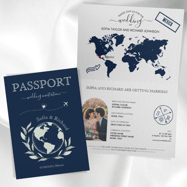 Boho Wedding Destination Passport - Weltkarte Einladung (Von Creator hochgeladen)