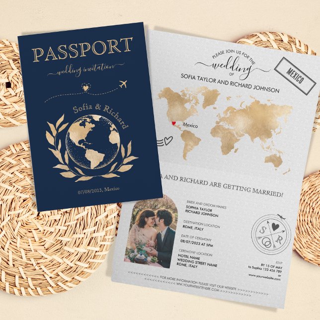 Boho Wedding Destination Passport - Weltkarte Einladung (Von Creator hochgeladen)