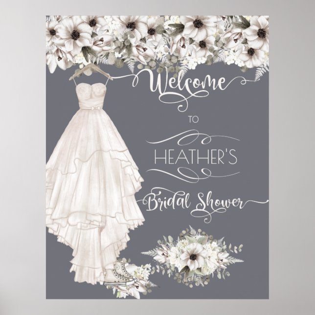 Boho Wedding Dress Lässig Watercolor Brautparty Poster (Vorne)