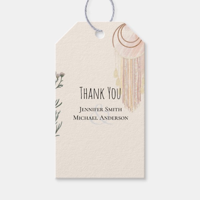 BOHO Wedding Dusty Blue Peach Dream Catcher Geschenkanhänger (Vorderseite)