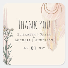 BOHO Wedding Dusty Blue Peach Dream Catcher Quadratischer Aufkleber