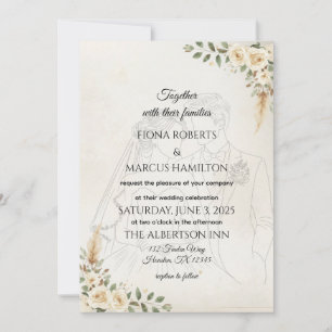 Boho Wedding Einladung Elfenbein Rose & Pampas Gra