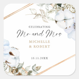 Boho Wedding feiert Mr & Mrs Custom Floral Quadratischer Aufkleber