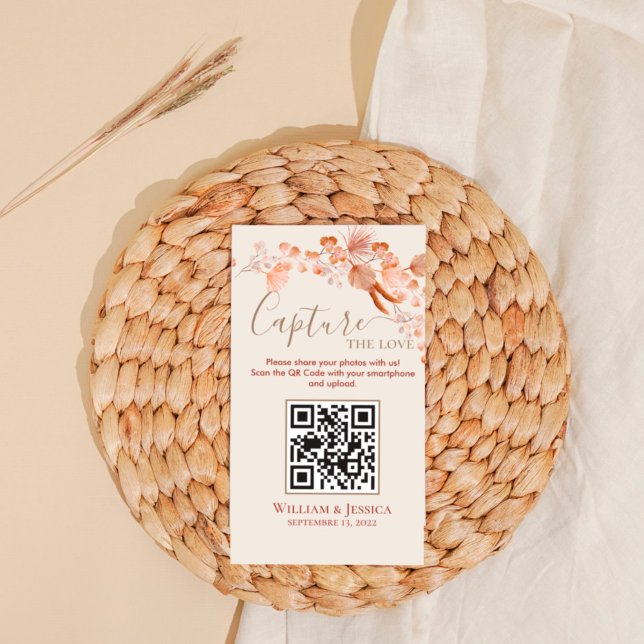 Boho Wedding Foto Sharing Pampas Grass QR Code Begleitkarte (Von Creator hochgeladen)