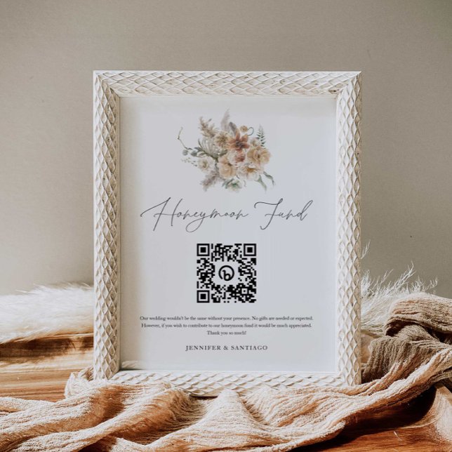 Boho Wedding Honeymoon Fund QR Code Signing Poster (Von Creator hochgeladen)