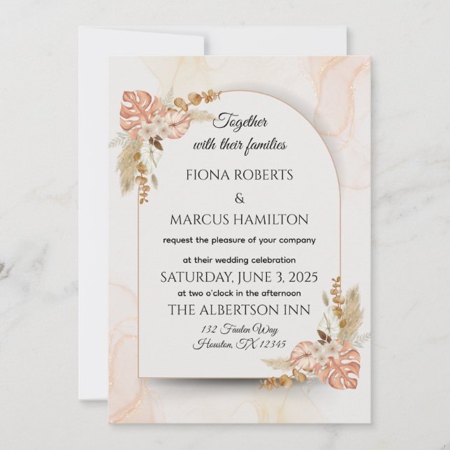 Boho Wedding Invitation - Elegante rustikale Flora Einladung (Vorderseite)