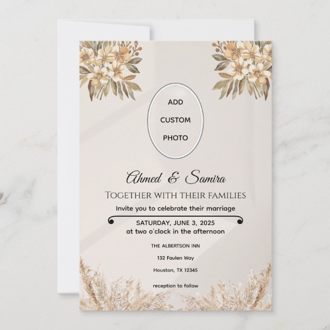 Boho Wedding Invitation - Elegante rustikale Flora Einladung (Vorderseite)