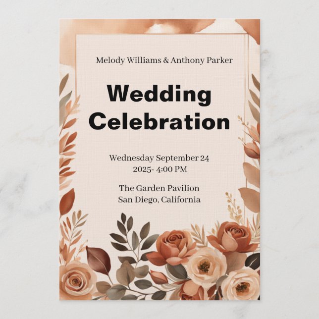 Boho Wedding Invitation | Terracotta Pampas Grass Einladung (Vorderseite)