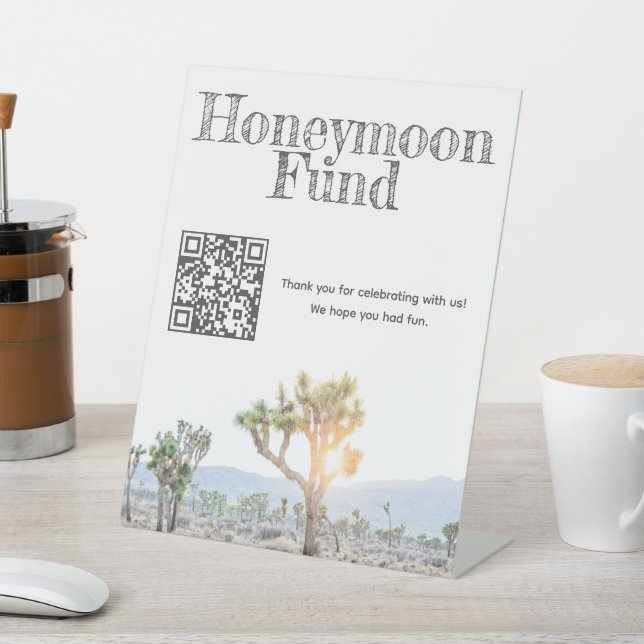 Boho Wedding Joshua Tree Honeymoon Fund QR Code Sockelschild (In SItu)