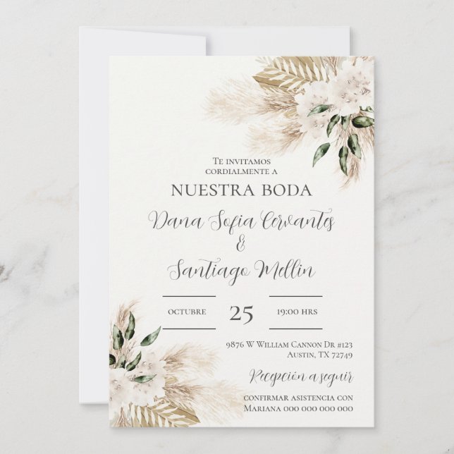 Boho Wedding lädt auf Spanisch ein Einladung (Vorderseite)