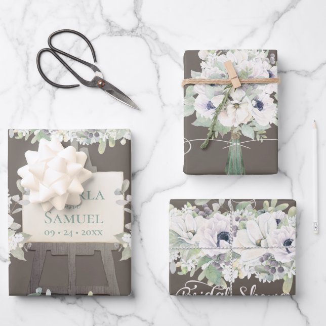 Boho Wedding Mocha Brautparty Flora Geschenkpapier Set (Vorderseite)