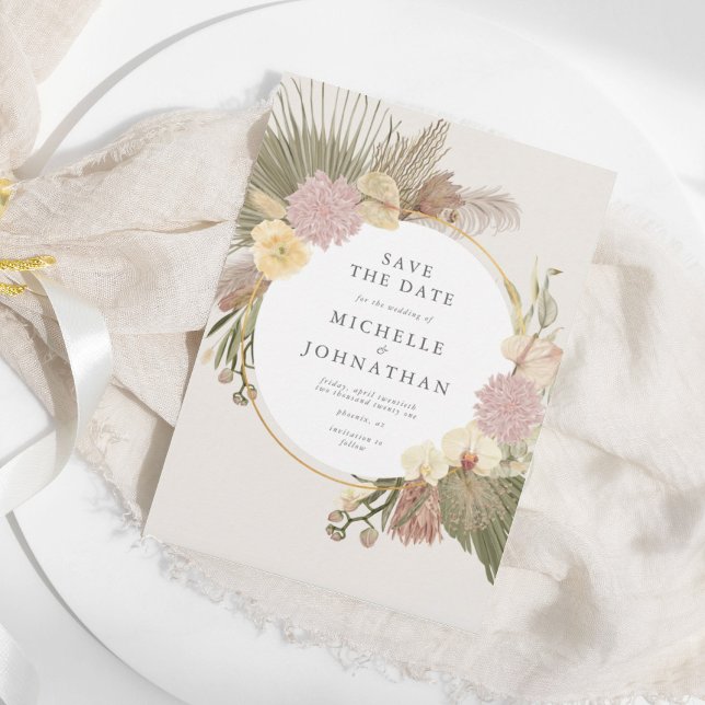 Boho Wedding Pampas Grass Palm Orchid Floral Save The Date (Von Creator hochgeladen)