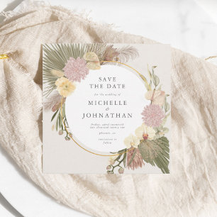 Boho Wedding Pampas Grass Palm Orchid Save The Date