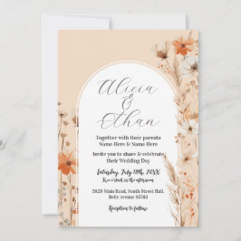 Boho Wedding Peach Florals Blume Einladung