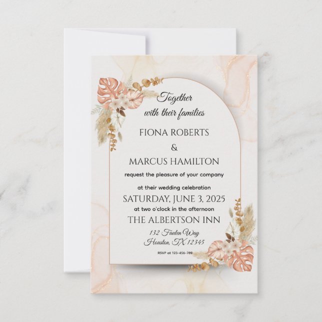 Boho Wedding RSVP Card - Elegante, rustikale Blüte Karte (Vorderseite)