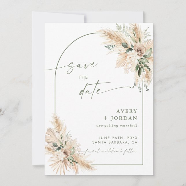 Boho Wedding Save the Date Invite | Pampas Grass  Einladung (Vorderseite)