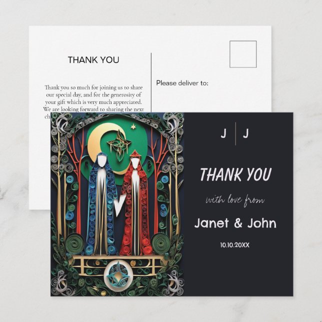 Boho Wedding Vielen Dank Postkarte (Vorne/Hinten)