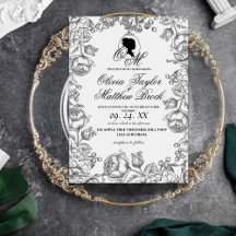 Boho Wedding White and Black Script Castle Wedding