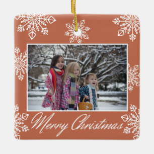 Boho Weihnachten 2 Fotos Weiße Schneeflocken Terra Keramikornament