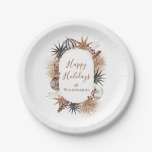 Boho-Weihnachten Botanicals Personalisiert Pappteller