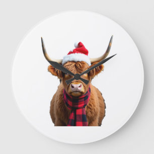 Boho Weihnachten Highland Kuh T-Shirt (3) Große Wanduhr