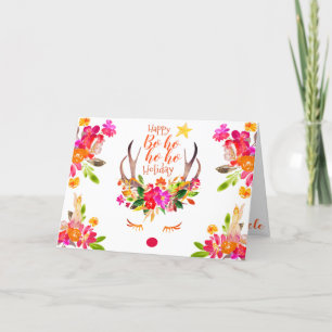 Boho-Weihnachten Rotnase-Rentier Blumige Wasserfar Feiertagskarte
