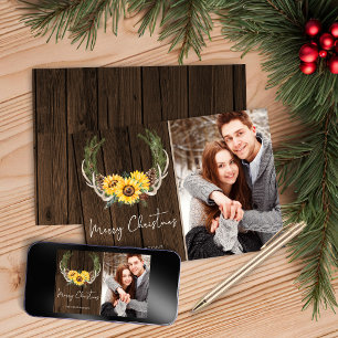 Boho-Weihnachten Sonnenblumen-Kranz Feiertagsfoto Feiertagskarte