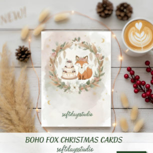 Boho-Weihnachts-Fuchs-Grußkarte - Whimsical Woodl Feiertagskarte