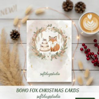 Boho-Weihnachts-Fuchs-Grußkarte - Whimsical Woodl Feiertagskarte