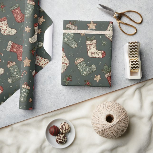 Boho Weihnachts-Strümpfe Wrapping Paper Geschenkpapier (Kunsthandwerk)