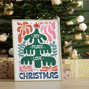 Boho-Weihnachtsbaum Freude Frieden Liebe Bunt Poster