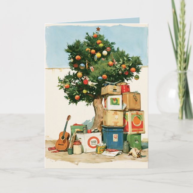 Boho-Weihnachtsbaum und Umzugskartons Karte (Vorderseite)