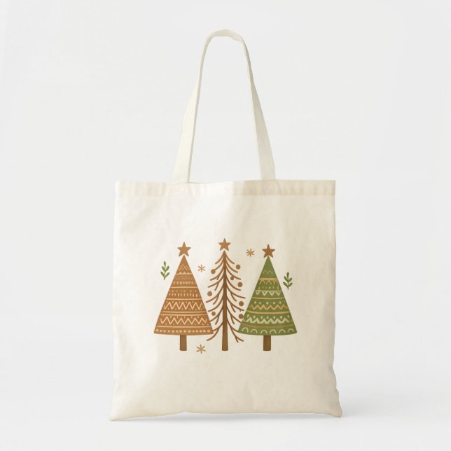 Boho-Weihnachtsbäume Neutrales Festtags-Style Tragetasche (Vorne)