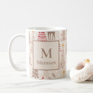 Boho Weihnachtsbaumen mit Monogramm und Name Kaffeetasse