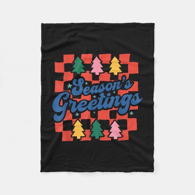 Boho-Weihnachtshemd mit retro Schachbrettmuster Fleecedecke (Vorderseite)