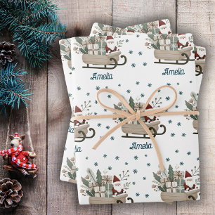 Boho Weihnachtsmann auf Schlitten mit Geschenken S Geschenkpapier Set