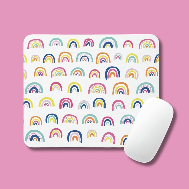 Boho Weiß Multi Regenbogen Mousepad (Rainbow pattern mouse mat)